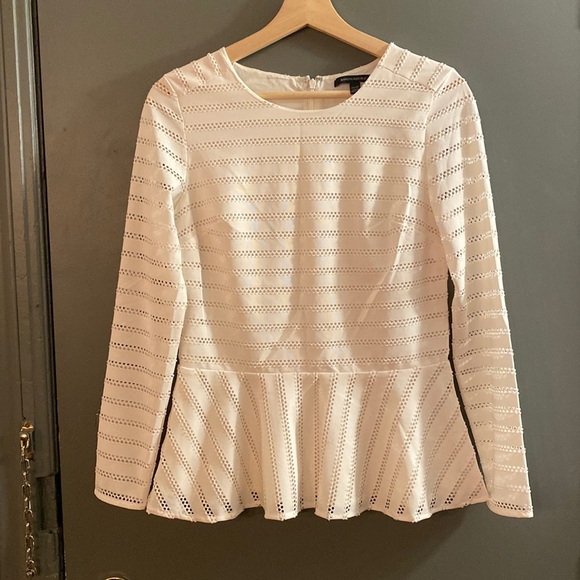 Banana Republic Long Sleeve Peplum Lace Eyelet Blouse in Ivory White - Picture 4 of 9